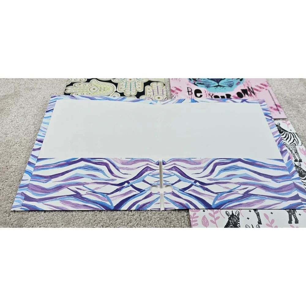 Lot of 6 Top Flight 2 Pocket School Folders Multicolor Animal Print Motivational